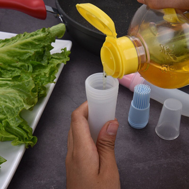 Botella de aceite con cepillo, cepillo portátil de silicona para barbacoa, botella con brocha aplicadora de aceite con tapa, dispensador de aceite de cocina, accesorios para barbacoa