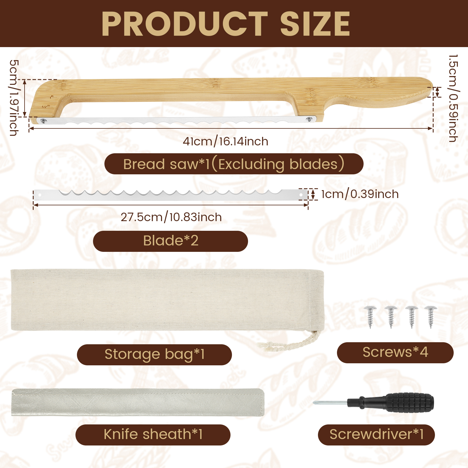 Wood Sourdough Bread Knife Slicer with Blade Protector and Storage Bag Serrated Bow Bread Knife with Handle for Even Slicing