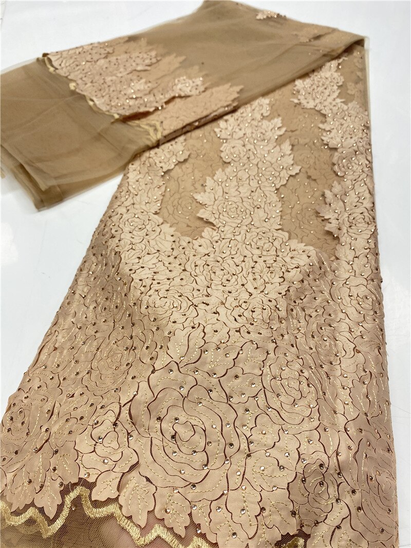 French African Lace Fabric With Stones Embroidered Nigerian Lace Fabrics For Wowen Wedding Sewing YA3620B-6: Picture 8