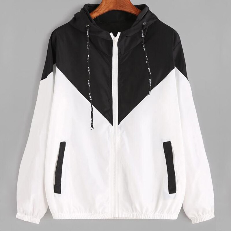 Vrouwen Hooded Hoodies Vrouwelijke Rits Zakken Casual Lange Mouwen Hoodies Herfst Lady Patchwork Sport Hoodies Femme: black / S