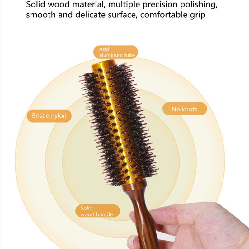 Irui 1pc naturlige ornebørster rundt hår rullebørste træskaft hårkam til tørring styling curling