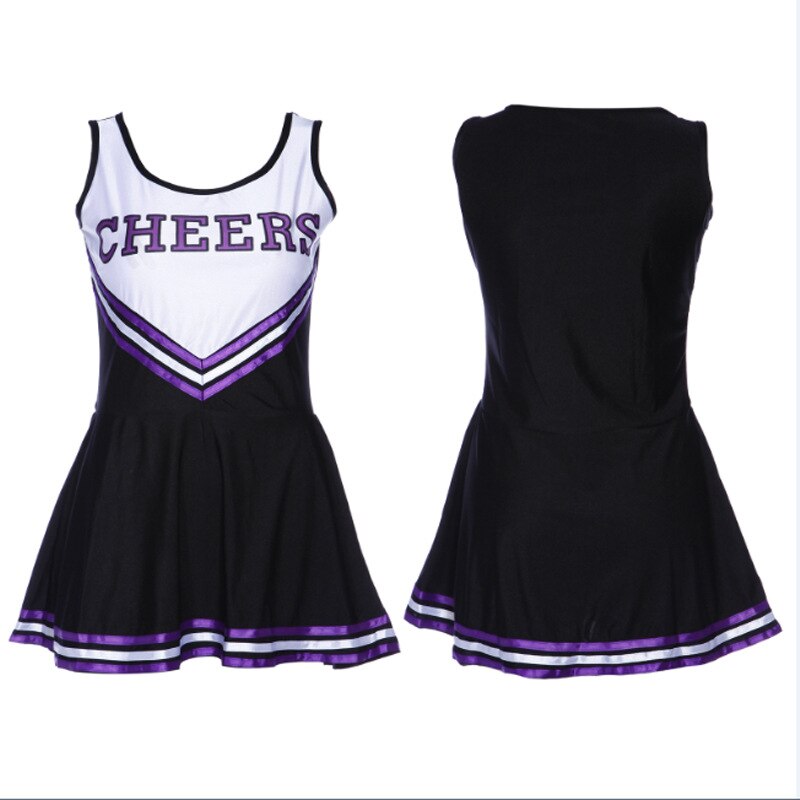 Dame cheerleader kostume skole pige outfits fancy dress cheer leder uniform: Sort / S
