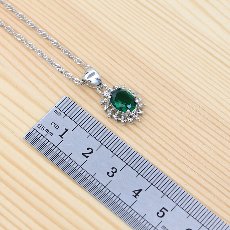 925 Sterling Silber Ohrringe Offenen Ring Halskette Anhänger Grün Zirkonia Zubehör Ethnischen Stil Schmuck Bausatz