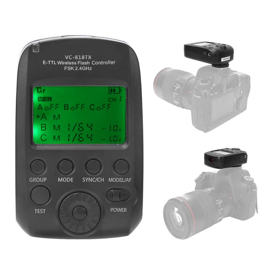 VISICO-disparador de Flash inalámbrico VC-818TX, controlador TTL con pantalla LCD, 8 canales, E-TTL, 2,4G, para Canon 750D/5D2/700D