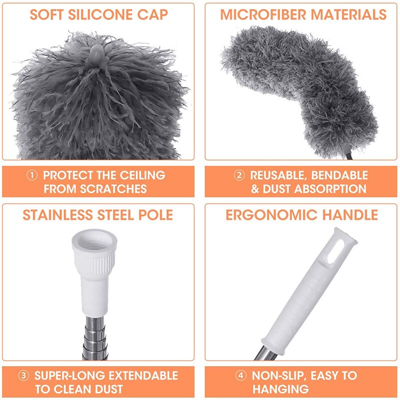 Telescopic Microfibre Duster Dusting Brush with Flexible Corner Broom Effortlessly Removes Dust and Cobwebs M56