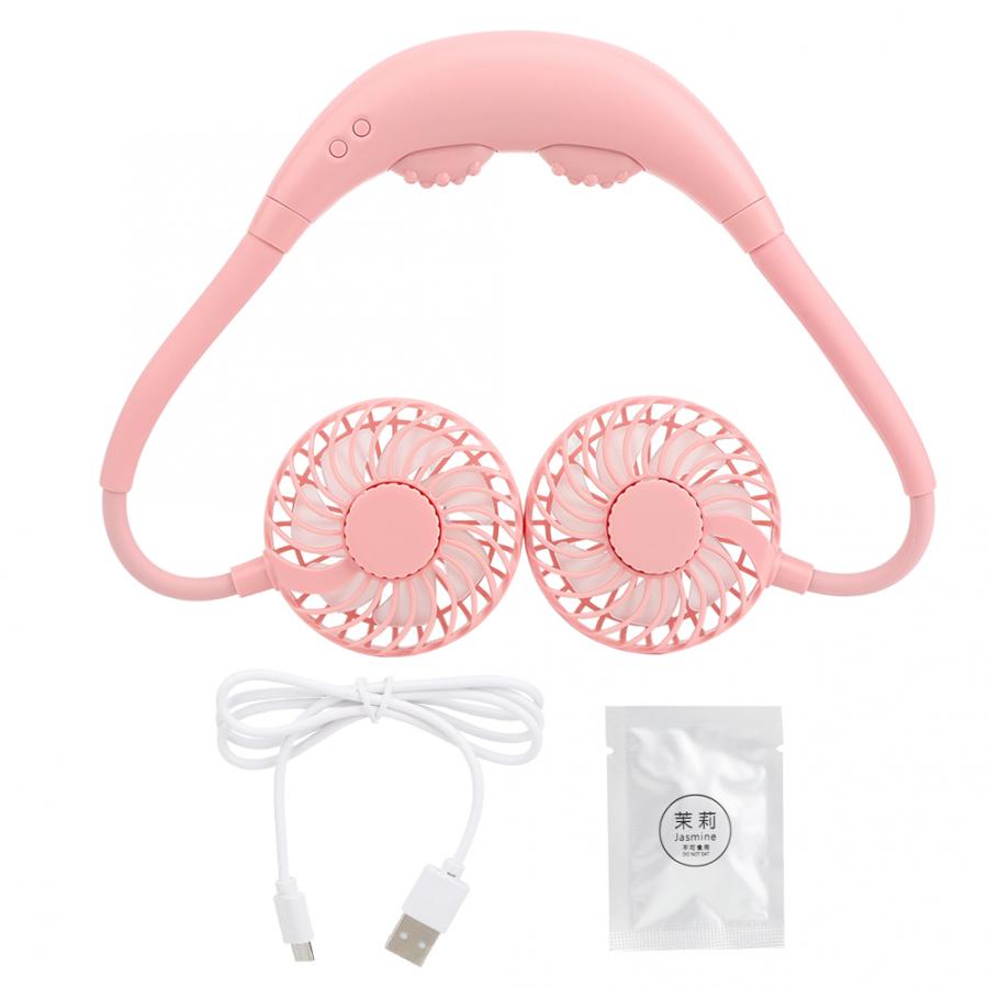 Hands Free Neck Fan Mini USB Portable Cooling Fan with Massage Aromatherapy Function Outdoor Sport Hanging Air Conditioner Fan: Pink