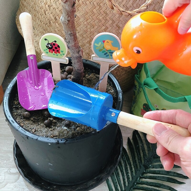 8 pièces bois métal plage jouet pelle cuillère râteau pour garçons filles jouer sable extérieur Yard jouet