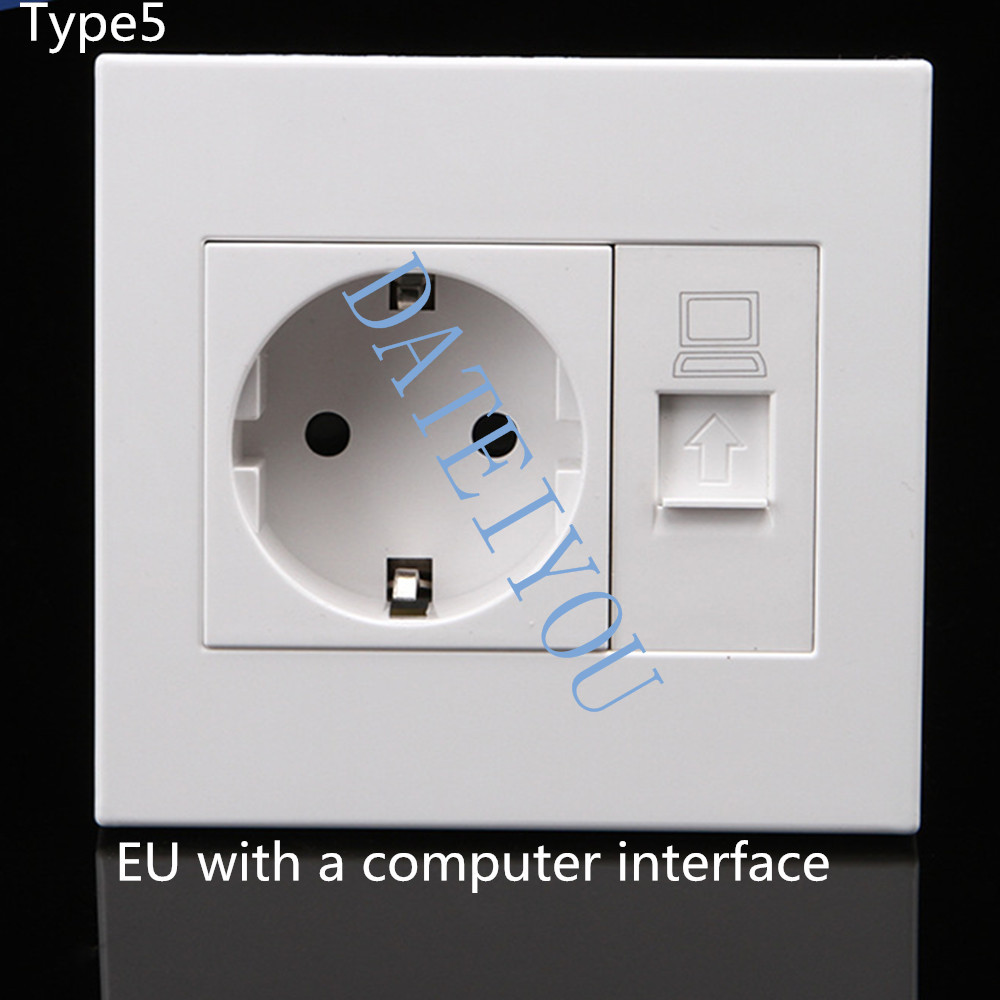 Wall Switch Socket EU German/French Standard Push Button Switch/computer interface/USB With Socket Panel Wall Light Switch 16A