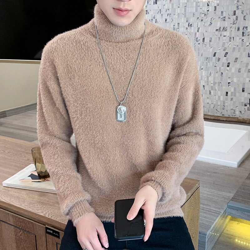 Vintertröja herr polotröja herr solid casual streetwear tröja herr varm stickad tröja herr tröja