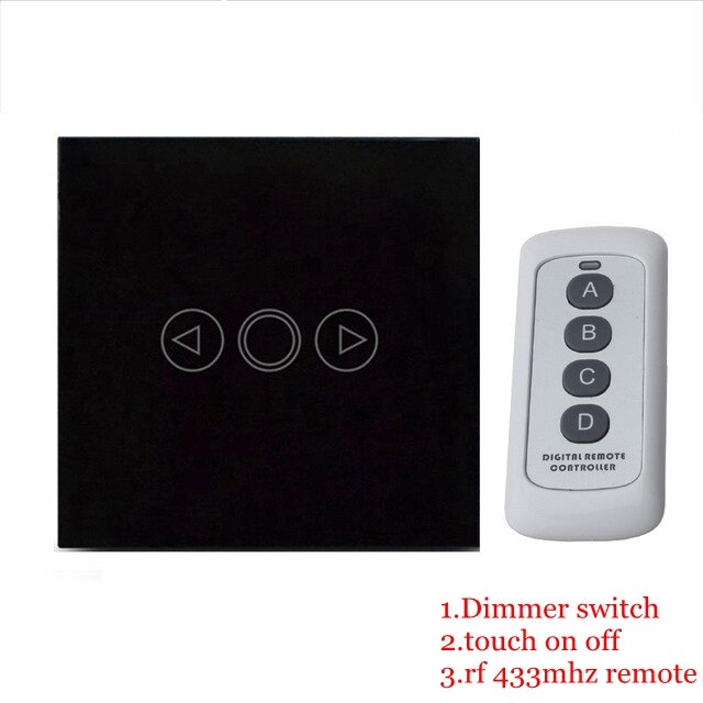 Dimmer Touch Switch 1 Gang Wall Light Switch EU Standard Crystal Glass Panel Remote Control Light Switch RF 433mhz Controller: Black
