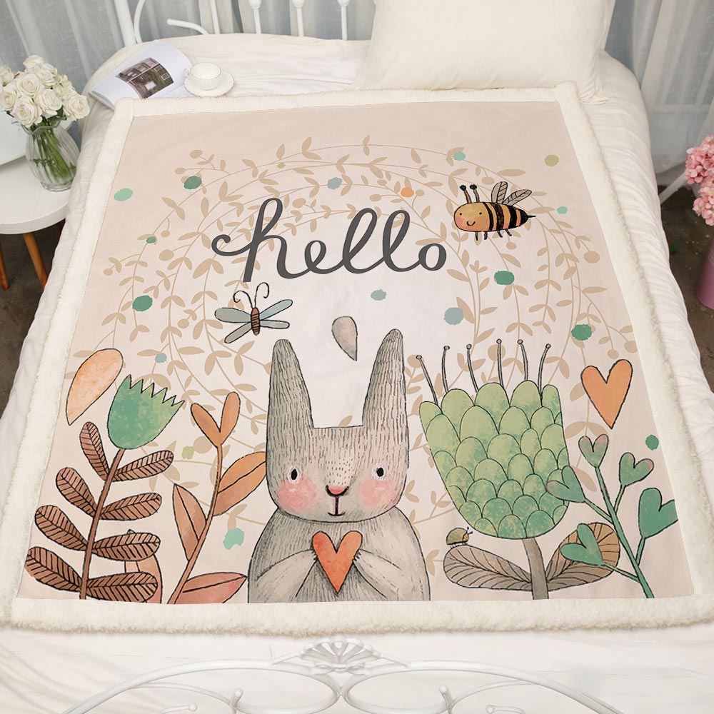Miracille Sherpa polaire lapin impression couverture Super doux décoratif jeter des couvertures sur canapé-lit chambre d'enfants couvre-lit