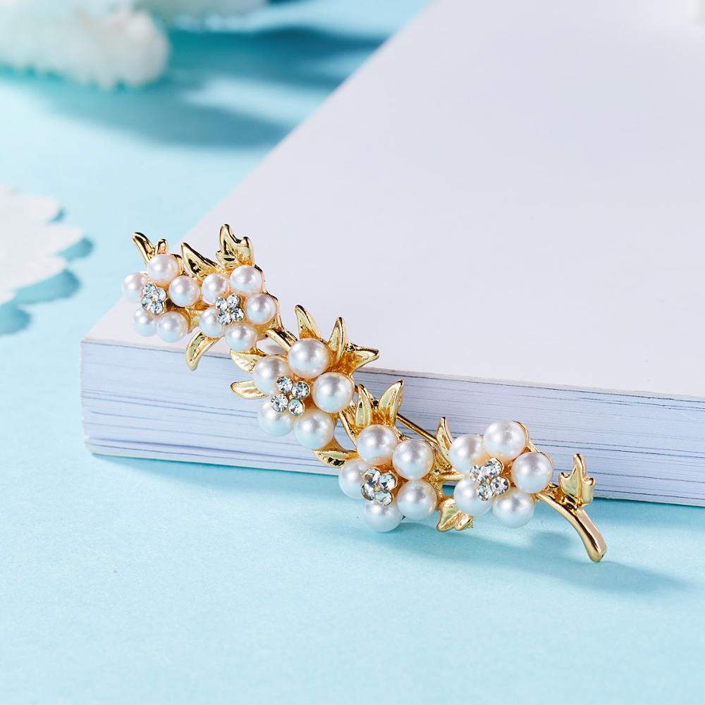 Rinhoo Grapes Brooches Gold-color Imitation Pearl Flower Brooch Rhinestone Scarf Buckle Pins Women Wedding Bridal Dresses Hijab