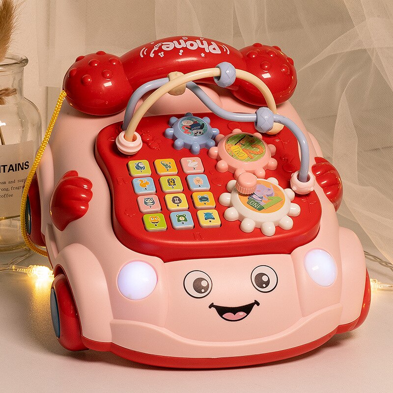 Telefoon Vaste Auto Muziek Met Led Speelgoed Puzzel Vroege Educatief Drag Pull Chrismtas Baby Rammelaars Piano Voor Baby: red-2