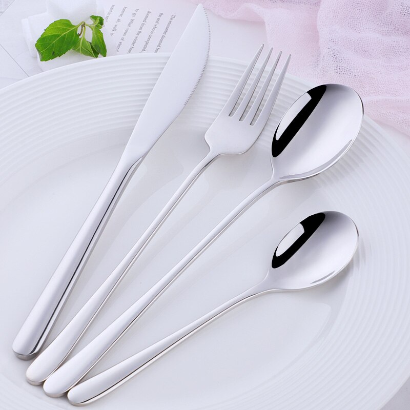 Juego de cubiertos dorados de acero inoxidable, juego de cena portátil, tenedor, cuchillos, cucharas, vajilla occidental, vajilla negra para en casa, 4 Uds.: Silver