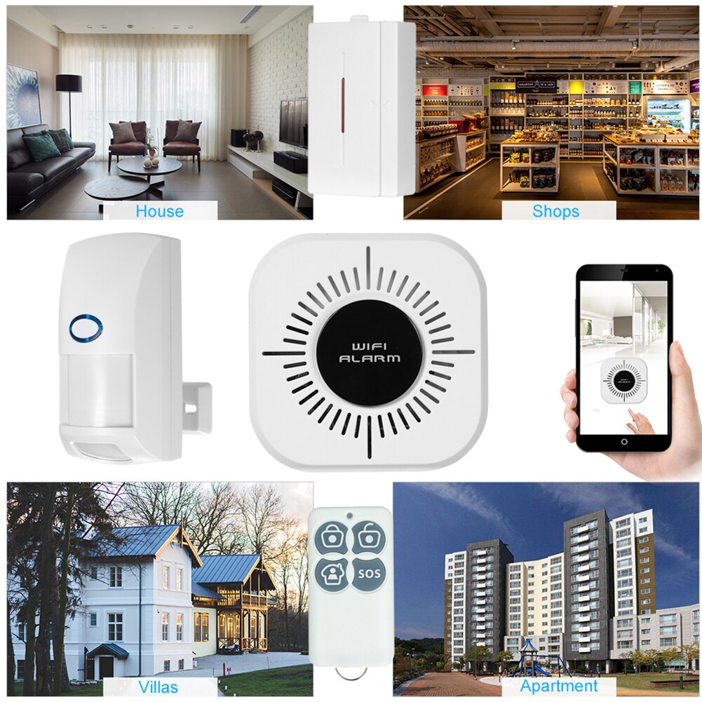 Intelligent tyverialarm wifi hjem sikkerhedssystem sirene vindue dør sensorer bevægelse alarm med fjernbetjening