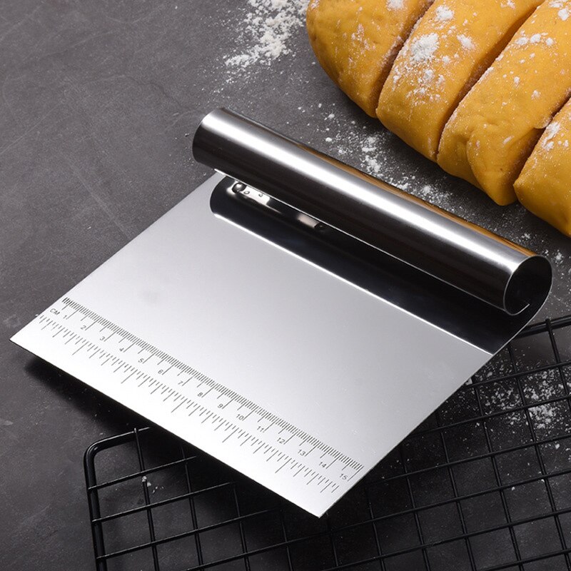 Stainless Steel Bowl Scraper Chopper Kitchen Food Scraper Icing Smoother Blade with Measuring Scale for Dough Cake Pizza L5