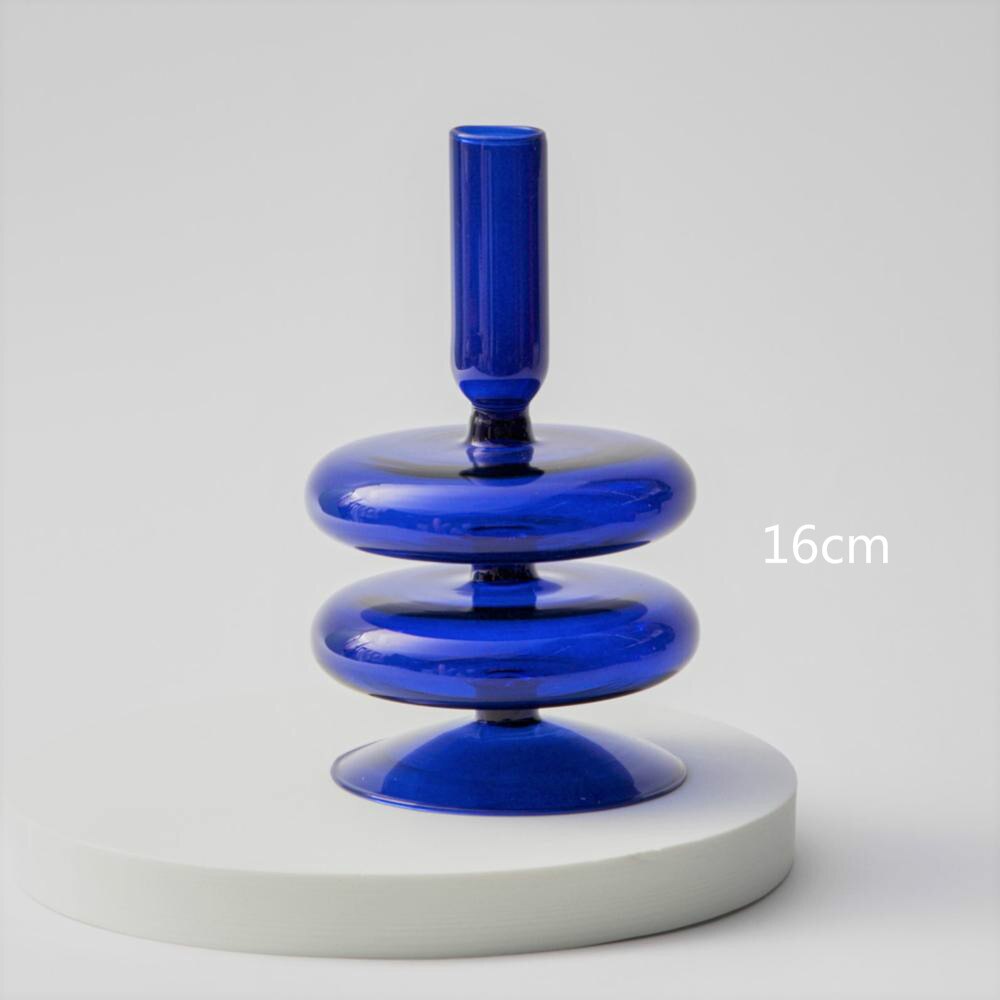 Blue Glass Candle Holder Candlesticks for Wedding Birthday Home Decoration Morden Decorative Glass: Blue 2Tie round
