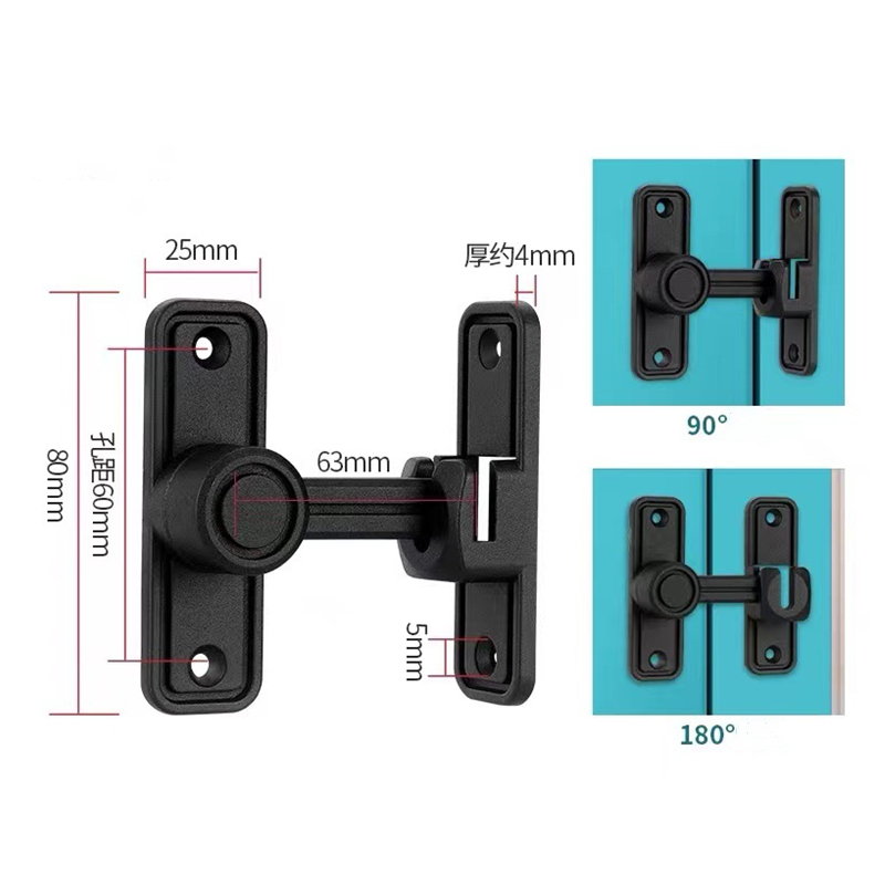 KK y FING 90 ° /180 ° Pestillo de puerta de doble uso, cerradura de puerta corredera con hebilla de puerta luminosa, perno de Metal para puerta Interior sin perforaciones: Bronce
