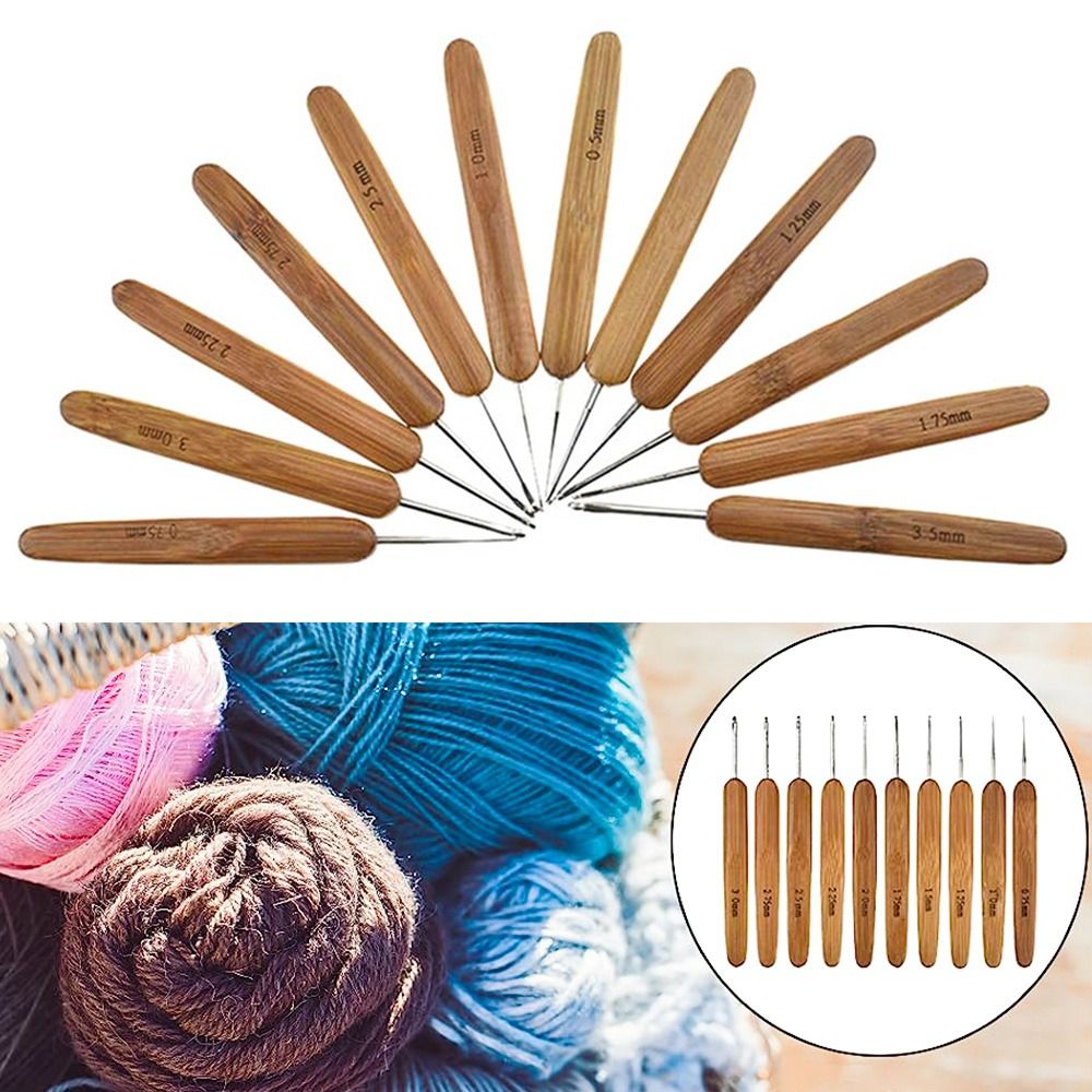 Ganchos de ganchillo con mango de madera, agujas de tejer, hilo de tejido artesanal para principiantes, trabajo fino, hilo fino y tejido de encaje, 0,75mm-3mm