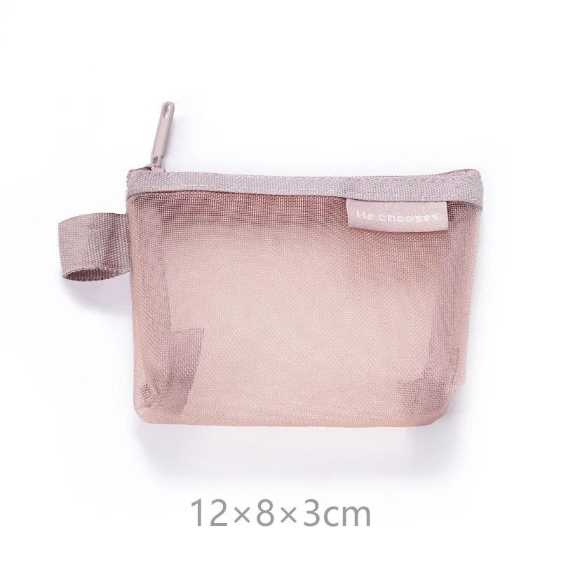Mini Clear Nylon Mesh Cosmetic Bags Cute Women Small Lipstick Makeup Bags Pouch Data Line Key Earphone Organizer Case