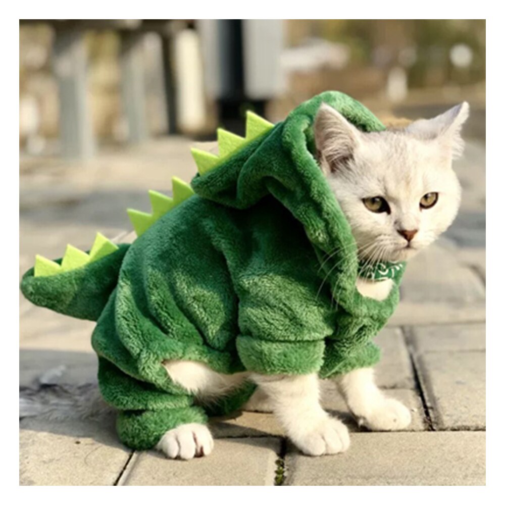 Pet Cat Clothes Funny Dinosaur Costumes Winter Warm Plush Cat Coat Small Cat Kitten Hoodie Puppy Dog Clothes