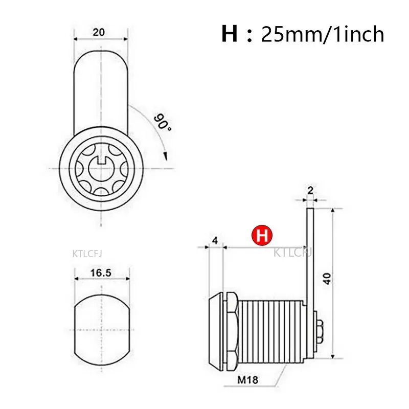 1set 16/20/25/30mm Thickened Cylinder Key Tongue Lock Zinc Alloy File Iron Cabinet Office Furniture Cabinet Lock: Gold