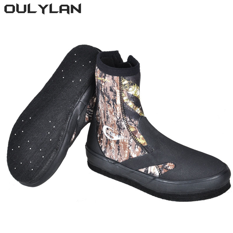 Oulylan-Bottes de plongée en néoprène pour homme et femme, chaussures de pêche imperméables et résistantes à l'usure, 5mm: L / YELLOW