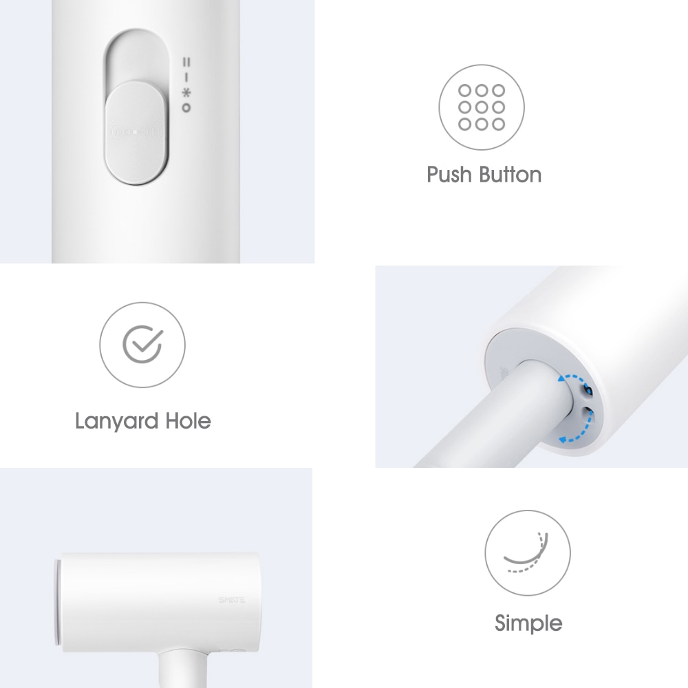 Xiaomi Smate Hair Dryer 1800W Hairdryer 3 Gears Negative Ions Dual-layer Air Intake Net Overheating Quick-drying Hair Tools 220V