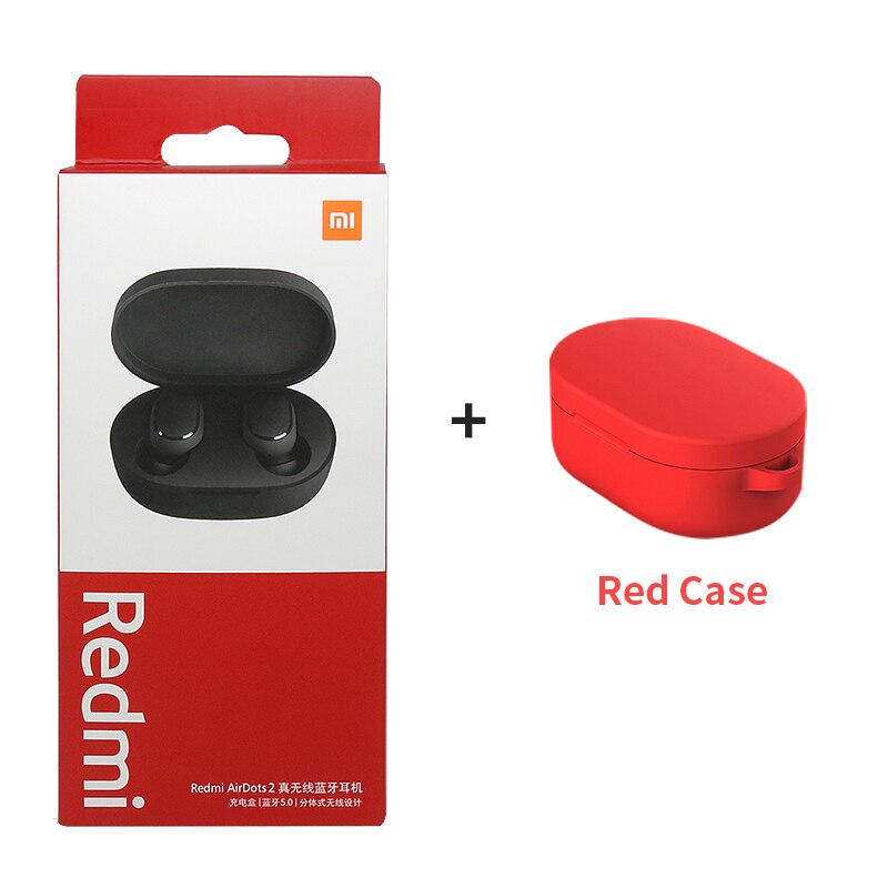 Xiaomi-auriculares inalámbricos Airdots 2 Redmi Airdots S TWS, cascos con Control de voz, Bluetooth 5,0, reducción de ruido y Control táctil: add red case