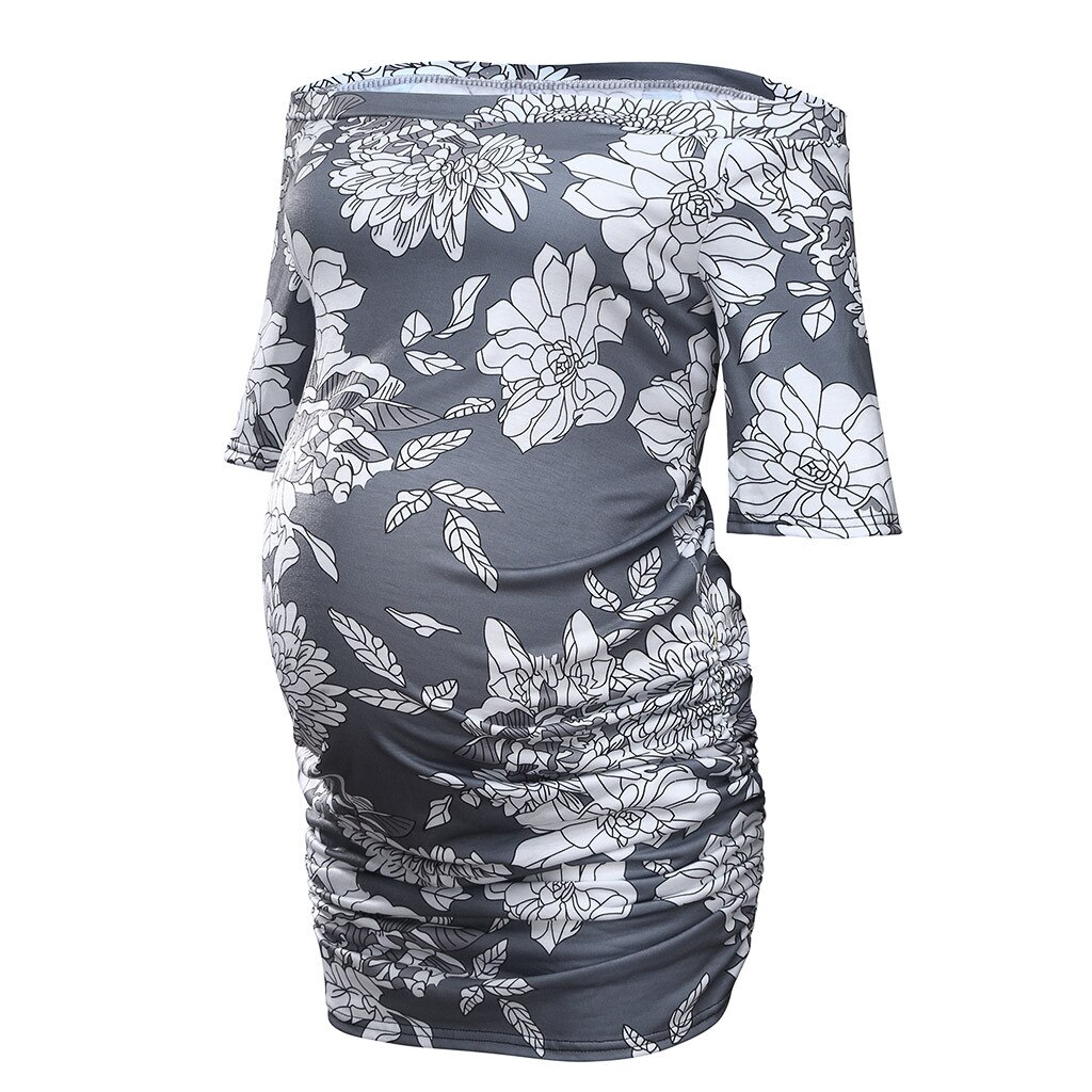 Femmes grossesse à manches courtes épaules dénudées hauts Nusring vêtements de maternité allaitement hauts de maternité hauts ropa de mujer: Gray / M