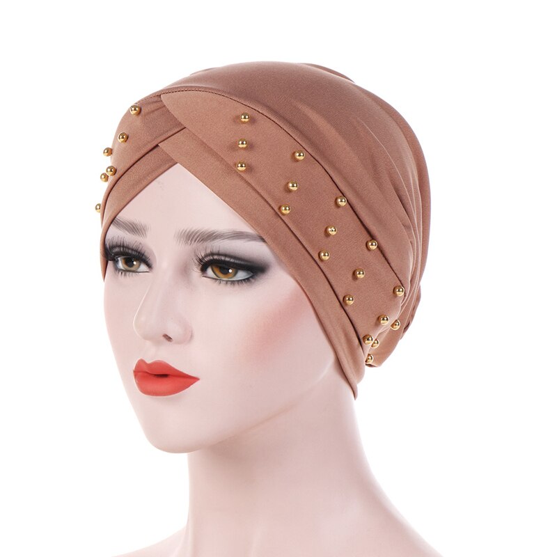 cotton solid folds pearl muslim turban scarf women islamic inner caps Arab wrap head femme musulman turbante mujer
