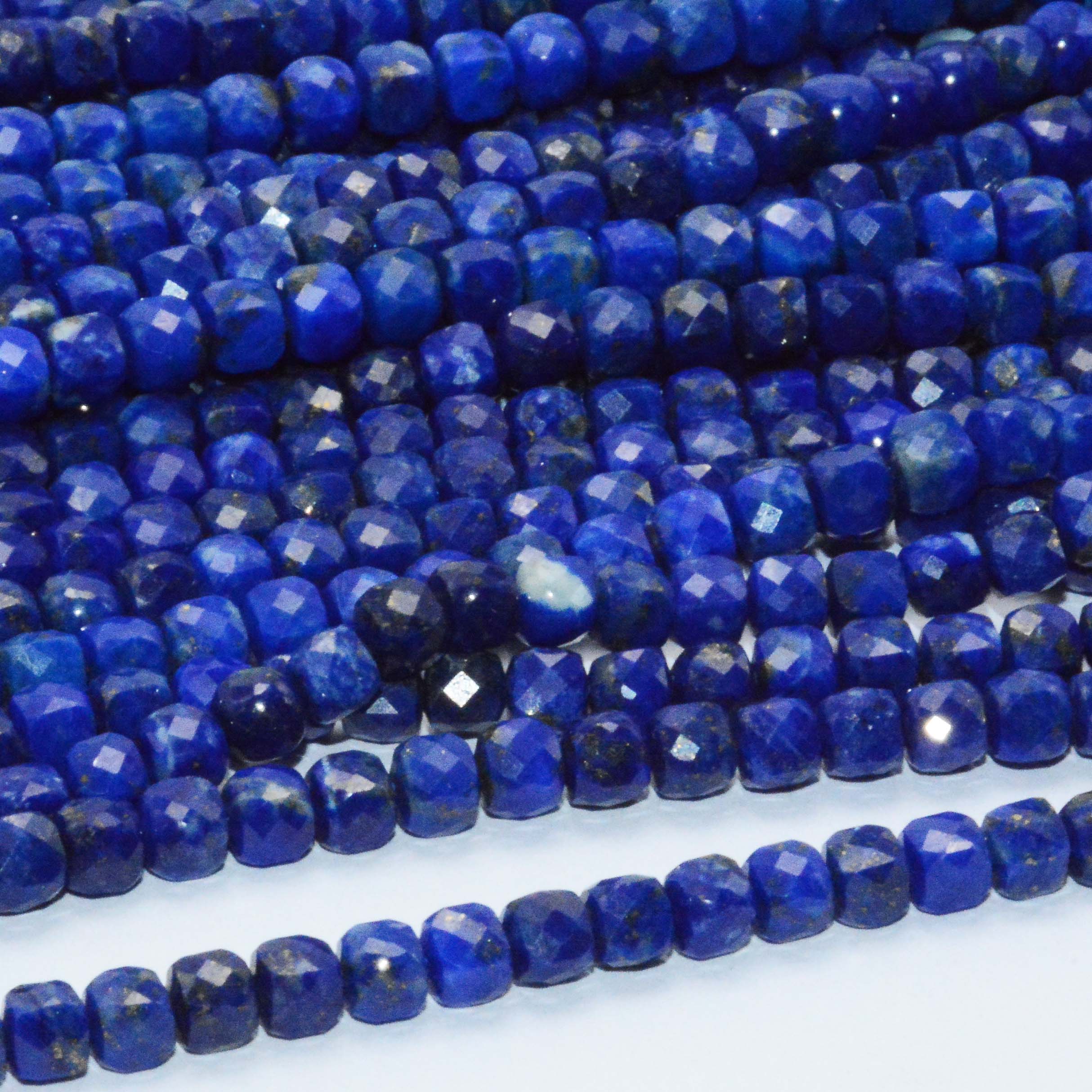 Natuurlijke Lapis Lazuli Facet Onregelmatige Kubus Kraal 4Mm