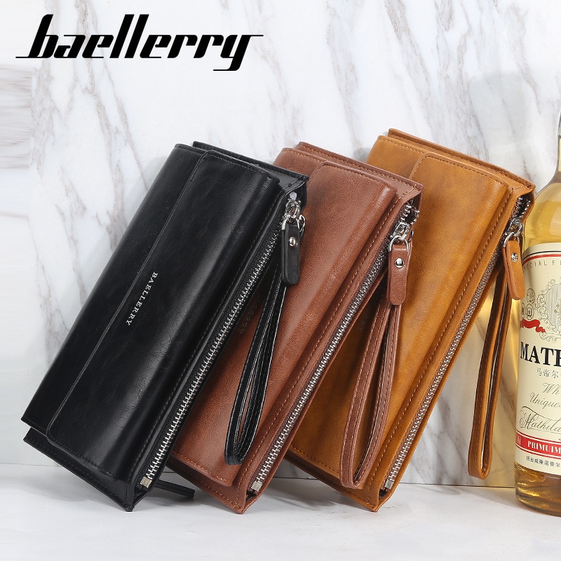 Men Wallets Long Name Engraving Card Holder Male Purse Zipper Large Capacity PU Leather Wallet For Men