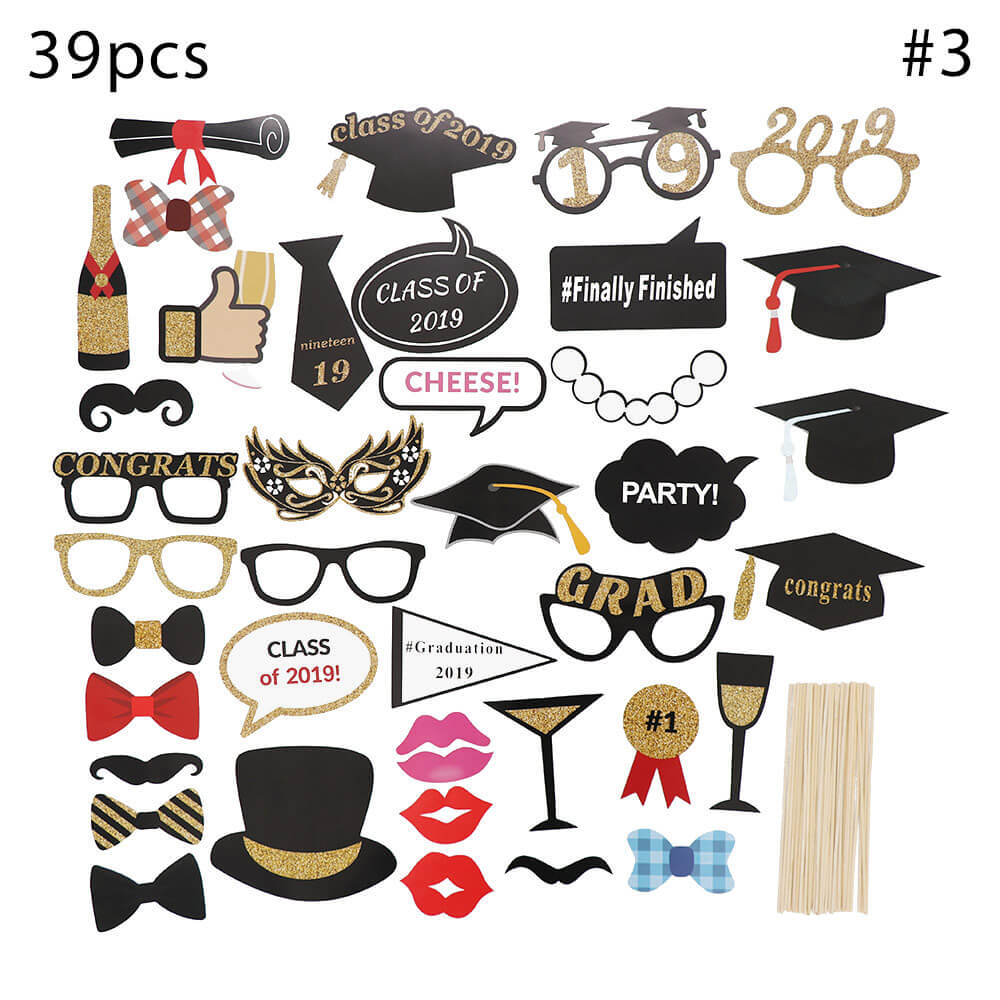PhotoBooth DIY Crafts Romantic Photo Booth Props Graduation Party Decoration Cap Grad Congrats Graduated Supplies: 39pcs