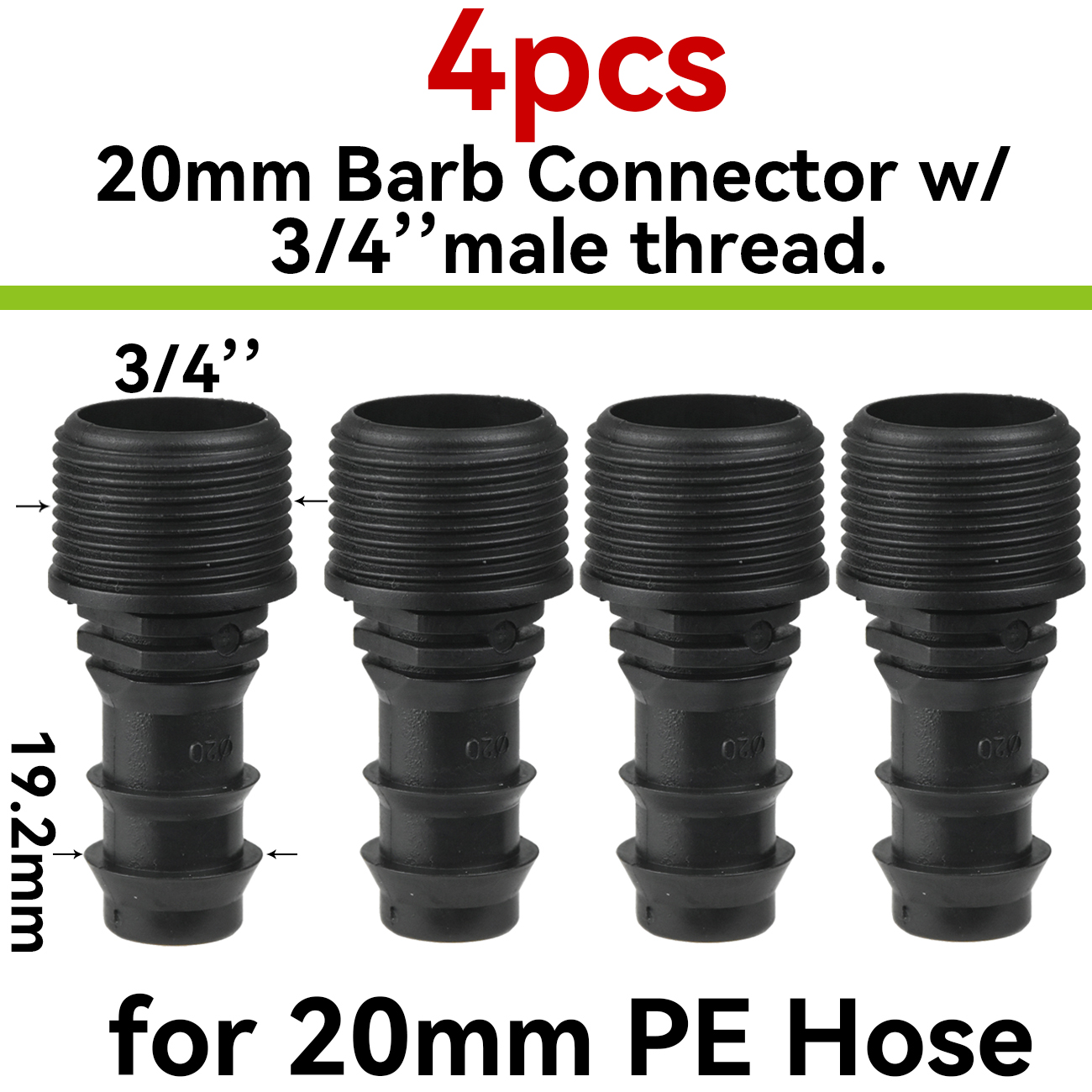 Système d'arrosage goutte-à-goutte pour jardin, adaptateur de tuyau PE 16mm 20mm 25mm, coude en T barbelé vers connecteur à filetage mâle femelle 1/2 "3/4": Black