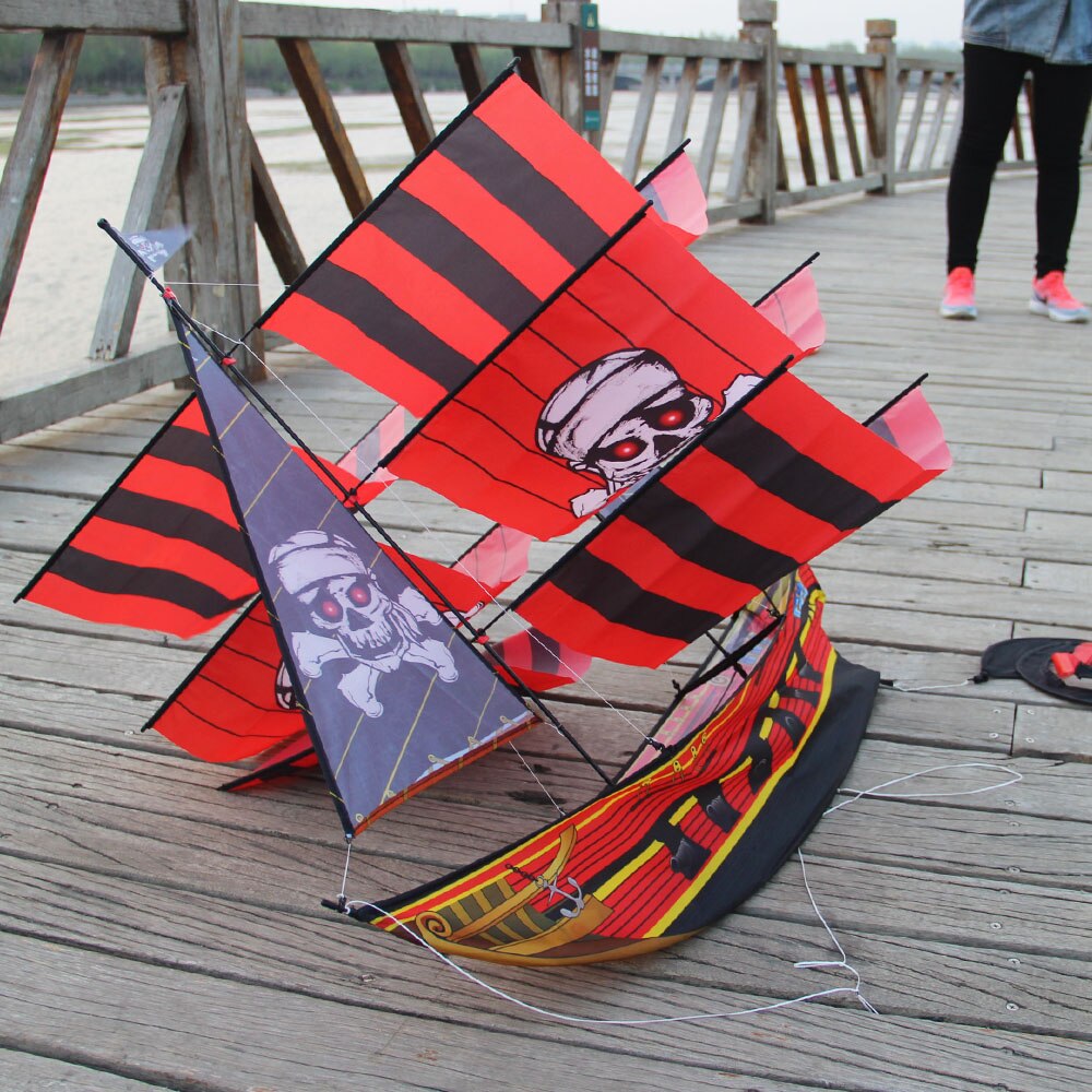 3D pirate ship kite with tails single line sailboat flying kite outdoor fun toys for kids children and audlts