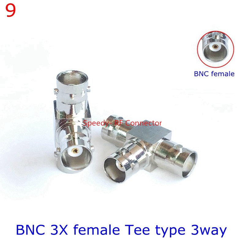 Conector divisor Q9 tipo T de 3 vías y 4 vías, conector BNC a BNC macho hembra, adaptador Coaxial RF, cobre y latón, rápida, 1 piezas: Plata