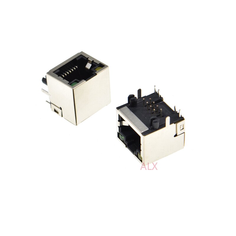 10 stk  rj45 netværk ethernet hunstik med lys ret vinkel 56 8 p 8c hun jack stik