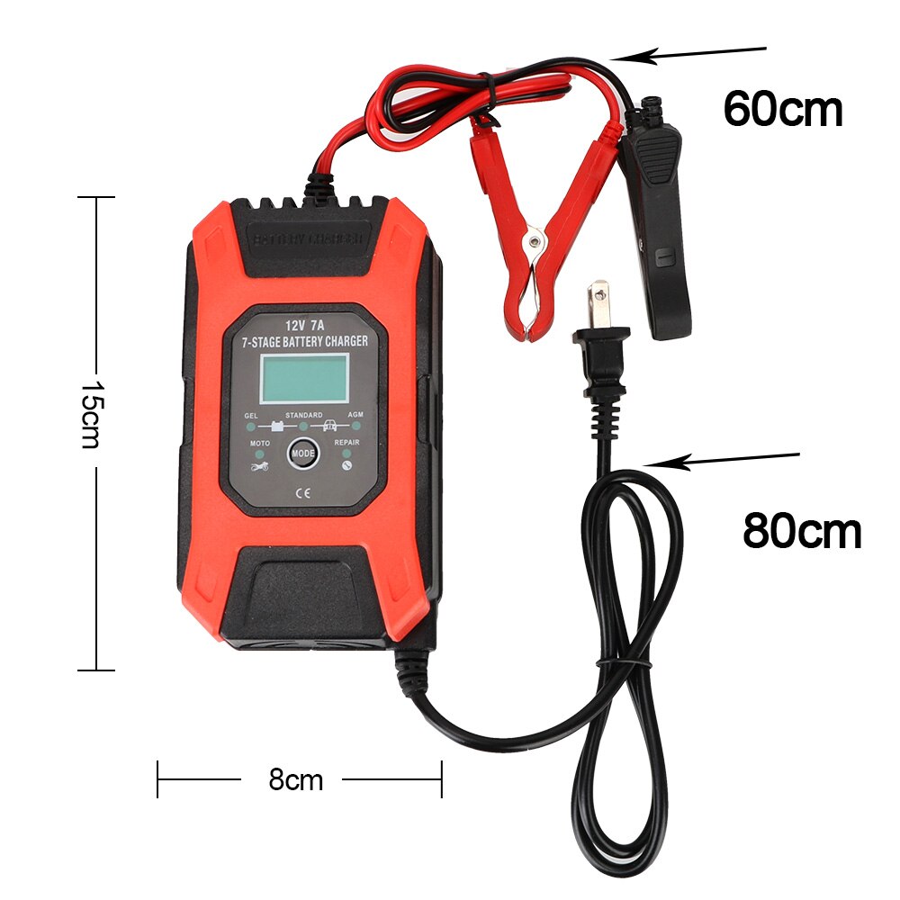 LEEPEE Wet Dry Lead Acid Battery-chargers Digital LCD Display 12V 7A 7 Stage Automatic Smart Car Battery Charger