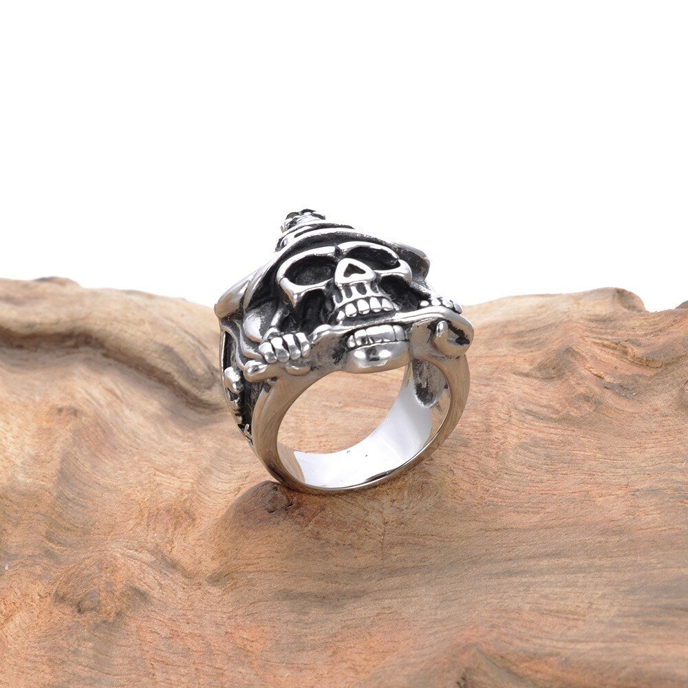 Heren Zilver Kleur Piraat Schedel Mes Caribbean Biker Rvs Ring
