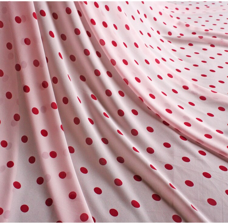 50*145cm Light Pink Polka Dot Small Dot Printed High Twist Chiffon Fabric Dress Shirt Women's Handmade DIY Fabric