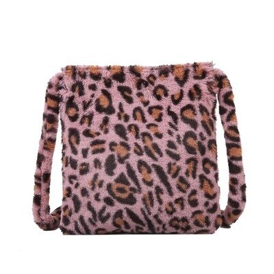 Håndtaske kvinders overdådige skuldertasker blød pels hobo leopard print håndtaske kvinder kapacitet pung lady sac: 1