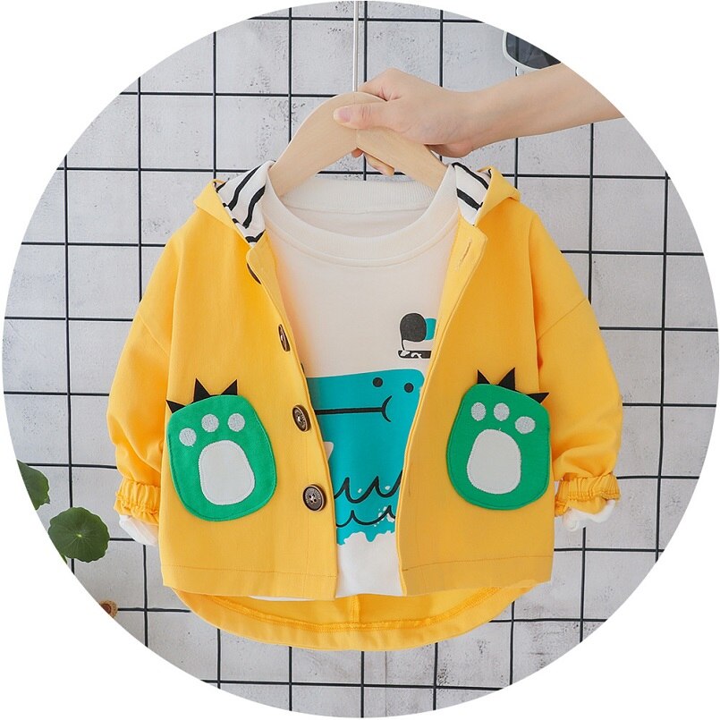 Herfst Baby Jongens Cartoon Dinosaurus Print Lange Mouwen Hooded Casual Jas Kinderen Kids Bovenkleding Meisjes Jassen Casaco: Geel / 6m