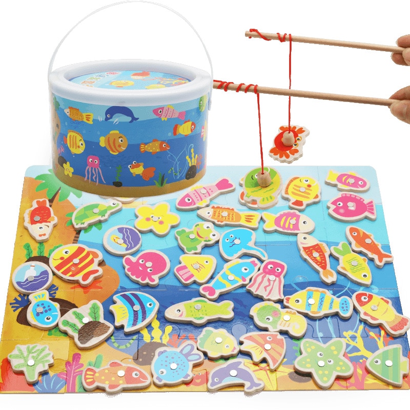 40Pcs Fish Baby Houten Speelgoed Magnetische Vissen Speelgoed Set Kerstcadeaus Kinderen Spel Educatief Speelgoed Voor Jongens Meisjes m57