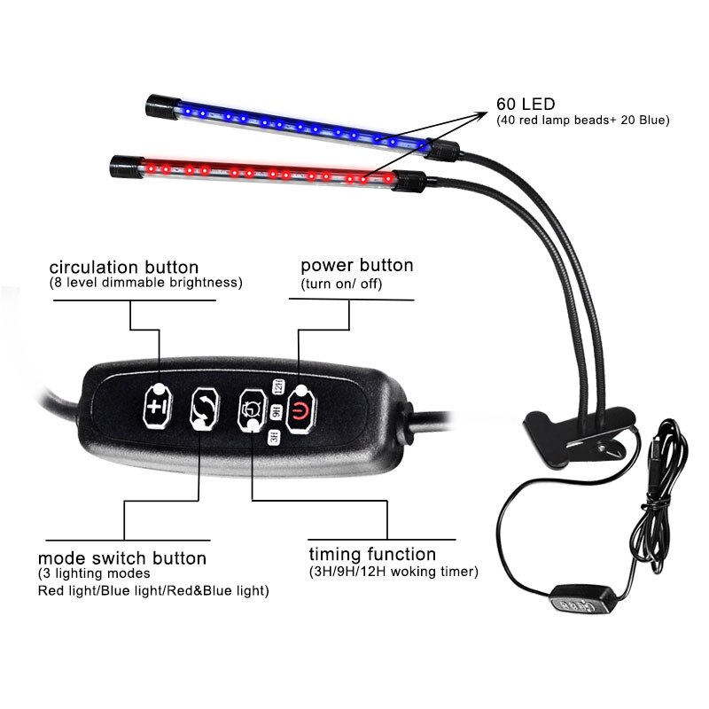 Foxanon-bombillas LED para lámpara de cultivo, 8 niveles, regulable, espectro completo, temporizador, Phyto, para interior, luz de invernadero de jardín
