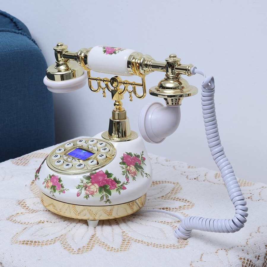 Retro Corded Telephone Desktop Wired Fixed Landline Telephone Support FSK/DTMF Dual System Line Powered Office Home Hotel