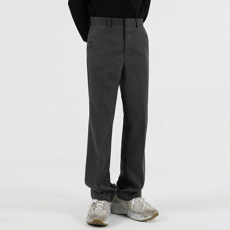 Kostymbyxor herr slimmade enfärgade business casual dress byxor herr streetwear wild koreanska raka byxor herr m -2xl: Grå / Xxl