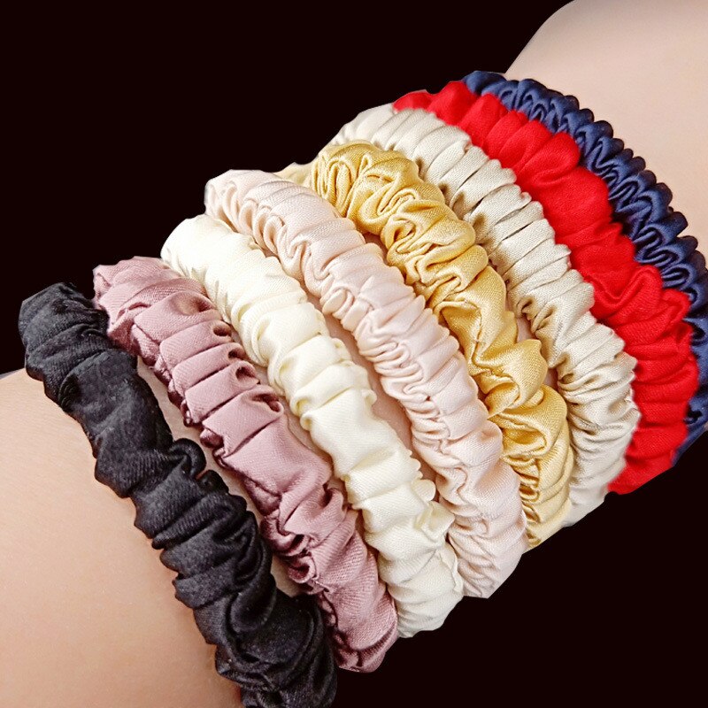 Free shippping women sweet small pure silk hair scrunchies cute gum OL basic Hair Tie Ponytail Holder