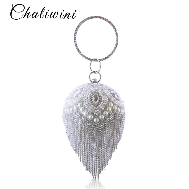 Gouden Diamant Kwastje Vrouwen Party Metalen Kristal Koppelingen Avondtassen Huwelijk Bruids Zak Schouder Handtas Polsbandjes Clutch Purse: 3041K silver