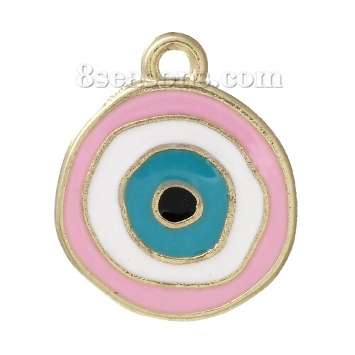 5 Pcs Doreenbeads Charm Hangers Ronde Light Golden Multicolor Oog Van Evil Gesneden Enamel 24Mm X 20Mm-23Mm X 19Mm: Default Title